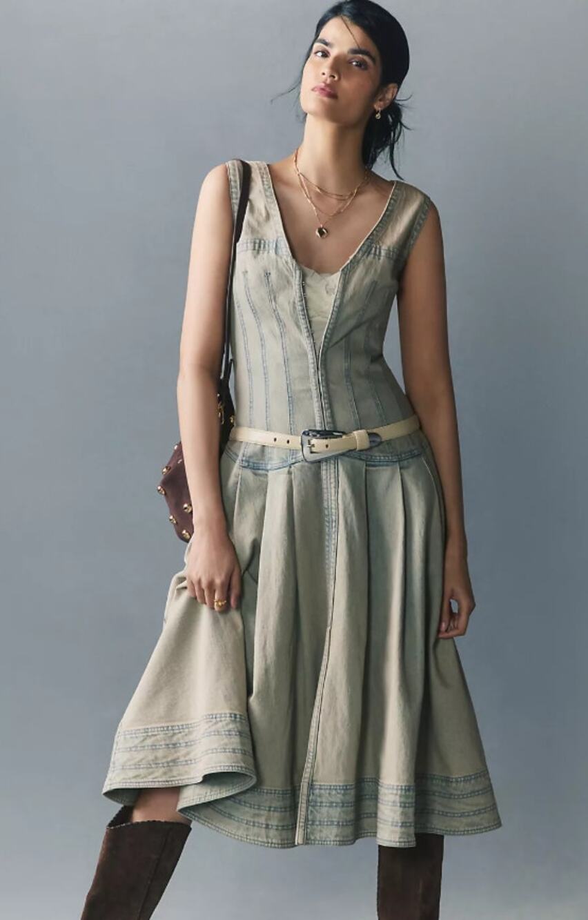 EUC Pilcro Sleeveless V-Neck Corset A-Line Midi Dress - Small